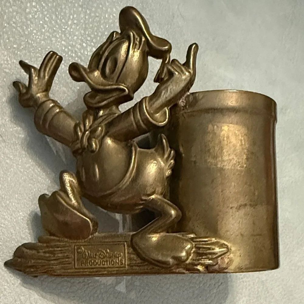 Vintage Walt Disney Donald Duck BRASS Pencil holder